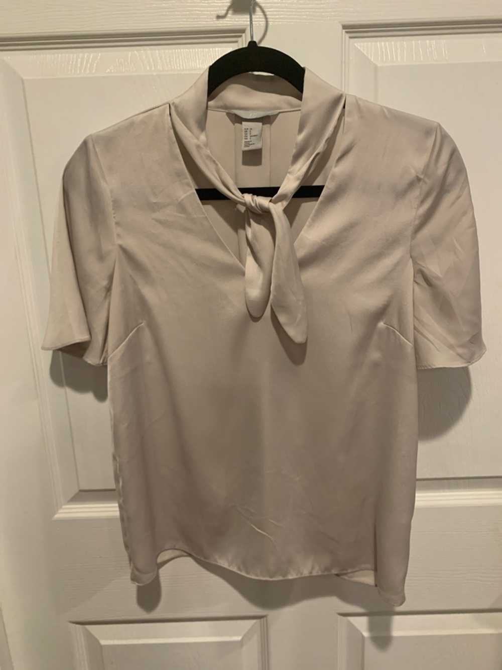 H&M Cream Tie-Neck Short Sleeve Blouse